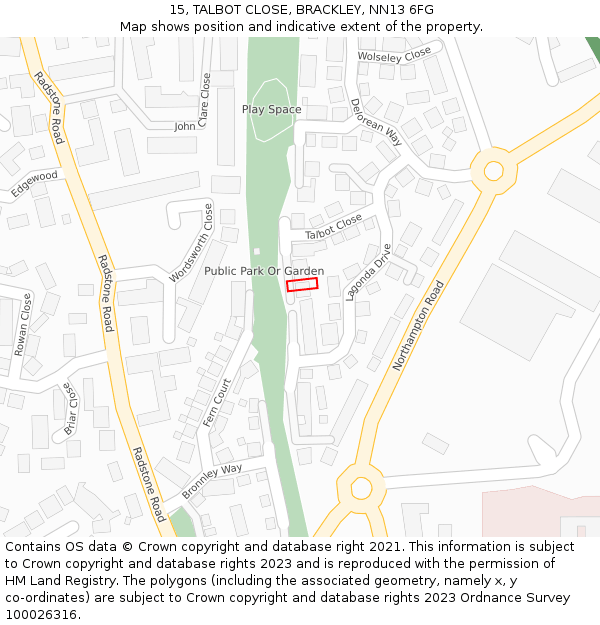 15, TALBOT CLOSE, BRACKLEY, NN13 6FG: Location map and indicative extent of plot