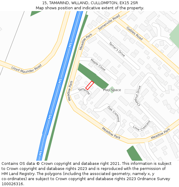 15, TAMARIND, WILLAND, CULLOMPTON, EX15 2SR: Location map and indicative extent of plot