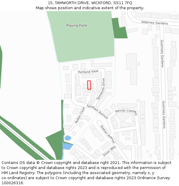 15, TAMWORTH DRIVE, WICKFORD, SS11 7FQ: Location map and indicative extent of plot