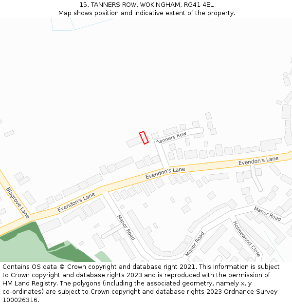 15, TANNERS ROW, WOKINGHAM, RG41 4EL: Location map and indicative extent of plot