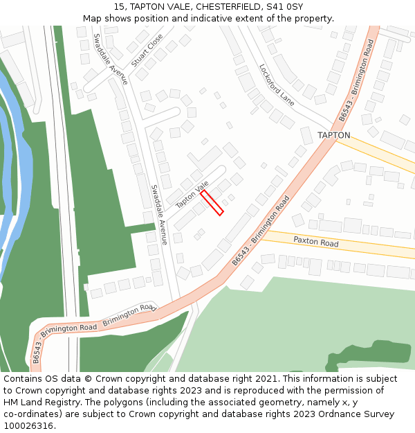 15, TAPTON VALE, CHESTERFIELD, S41 0SY: Location map and indicative extent of plot