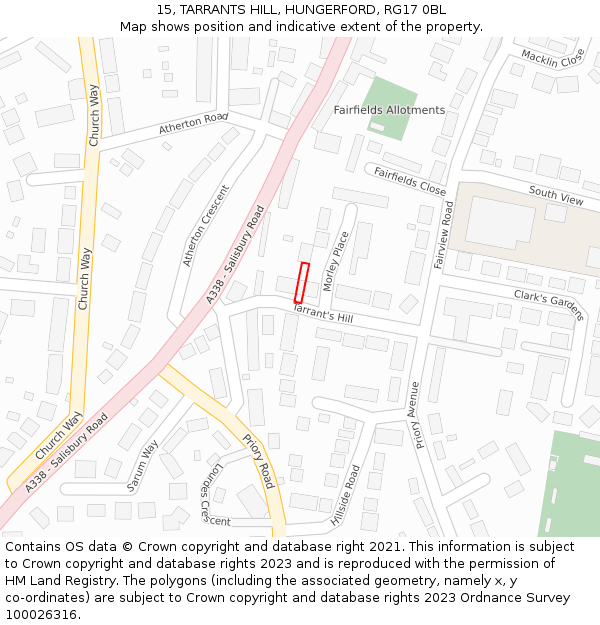 15, TARRANTS HILL, HUNGERFORD, RG17 0BL: Location map and indicative extent of plot