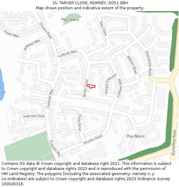 15, TARVER CLOSE, ROMSEY, SO51 0BH: Location map and indicative extent of plot