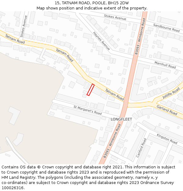 15, TATNAM ROAD, POOLE, BH15 2DW: Location map and indicative extent of plot