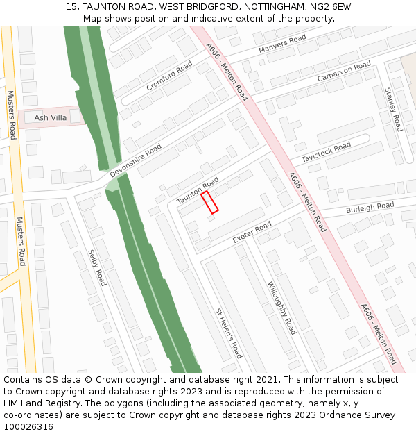 15, TAUNTON ROAD, WEST BRIDGFORD, NOTTINGHAM, NG2 6EW: Location map and indicative extent of plot