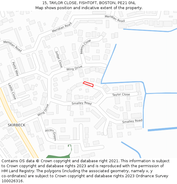 15, TAYLOR CLOSE, FISHTOFT, BOSTON, PE21 0NL: Location map and indicative extent of plot