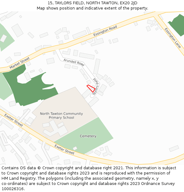 15, TAYLORS FIELD, NORTH TAWTON, EX20 2JD: Location map and indicative extent of plot