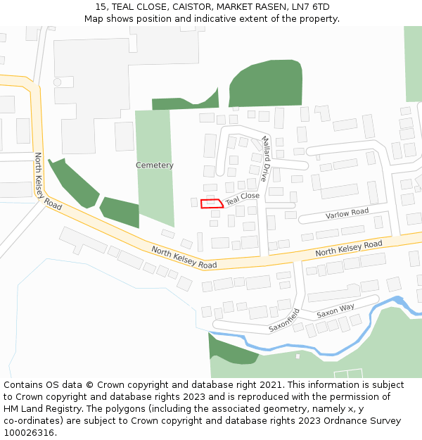 15, TEAL CLOSE, CAISTOR, MARKET RASEN, LN7 6TD: Location map and indicative extent of plot