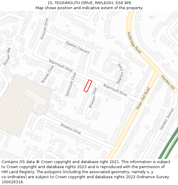 15, TEIGNMOUTH DRIVE, RAYLEIGH, SS6 9PE: Location map and indicative extent of plot