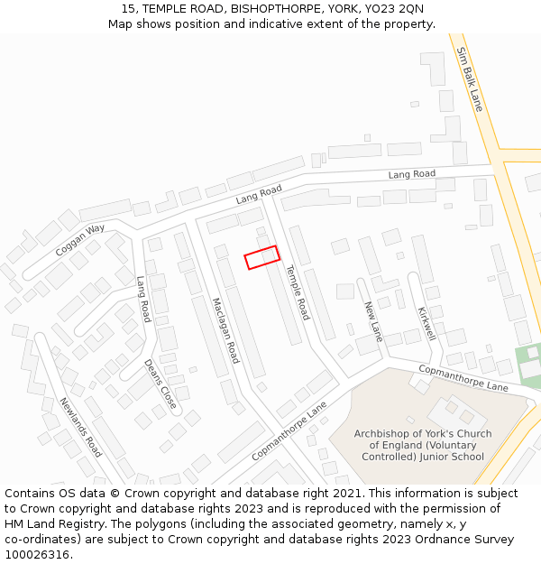 15, TEMPLE ROAD, BISHOPTHORPE, YORK, YO23 2QN: Location map and indicative extent of plot