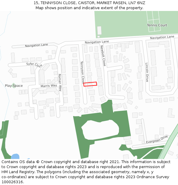 15, TENNYSON CLOSE, CAISTOR, MARKET RASEN, LN7 6NZ: Location map and indicative extent of plot