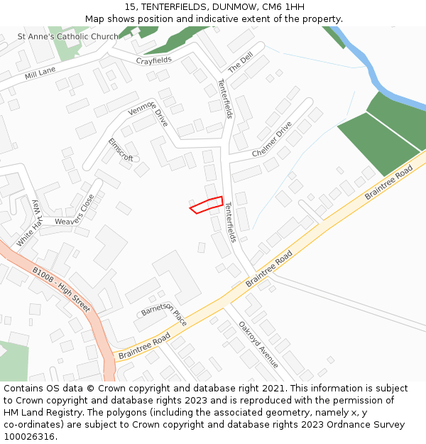 15, TENTERFIELDS, DUNMOW, CM6 1HH: Location map and indicative extent of plot