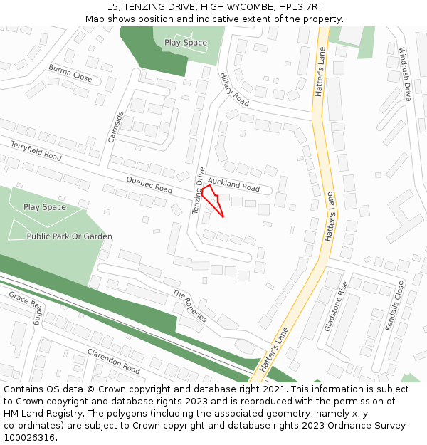 15, TENZING DRIVE, HIGH WYCOMBE, HP13 7RT: Location map and indicative extent of plot