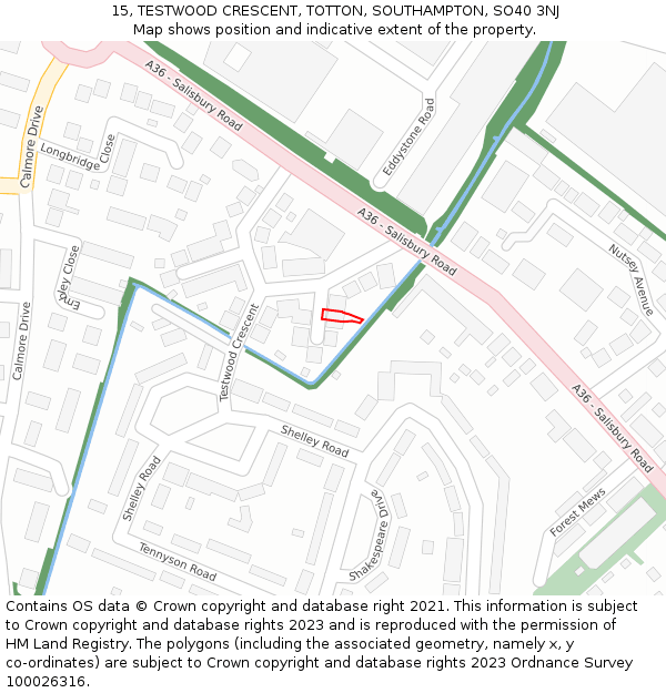 15, TESTWOOD CRESCENT, TOTTON, SOUTHAMPTON, SO40 3NJ: Location map and indicative extent of plot