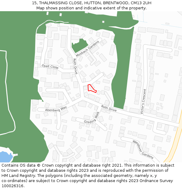 15, THALMASSING CLOSE, HUTTON, BRENTWOOD, CM13 2UH: Location map and indicative extent of plot