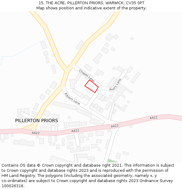 15, THE ACRE, PILLERTON PRIORS, WARWICK, CV35 0PT: Location map and indicative extent of plot