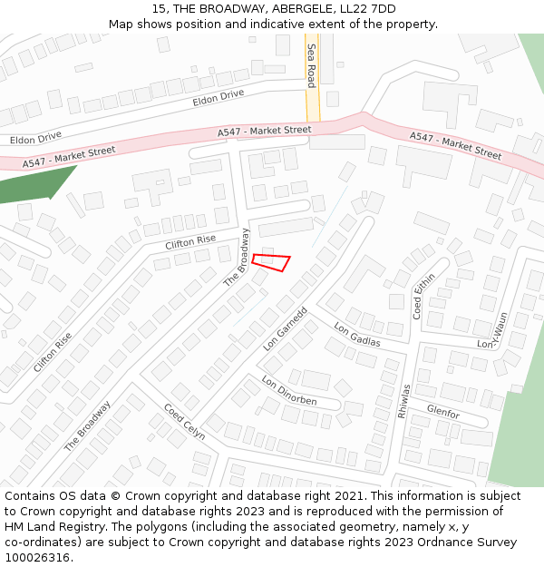 15, THE BROADWAY, ABERGELE, LL22 7DD: Location map and indicative extent of plot