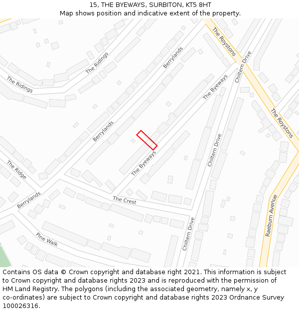 15, THE BYEWAYS, SURBITON, KT5 8HT: Location map and indicative extent of plot