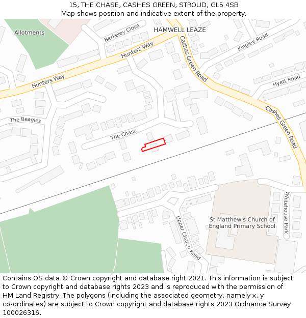 15, THE CHASE, CASHES GREEN, STROUD, GL5 4SB: Location map and indicative extent of plot