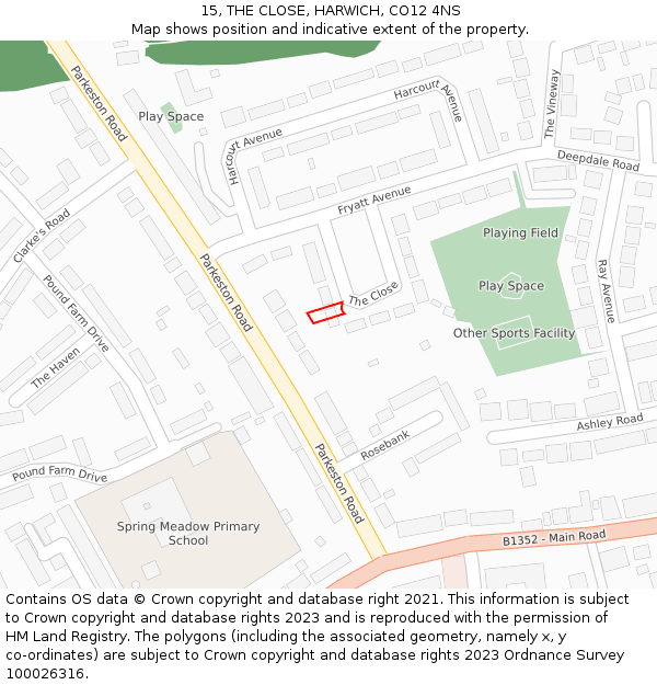 15, THE CLOSE, HARWICH, CO12 4NS: Location map and indicative extent of plot