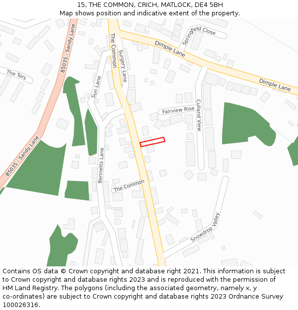 15, THE COMMON, CRICH, MATLOCK, DE4 5BH: Location map and indicative extent of plot