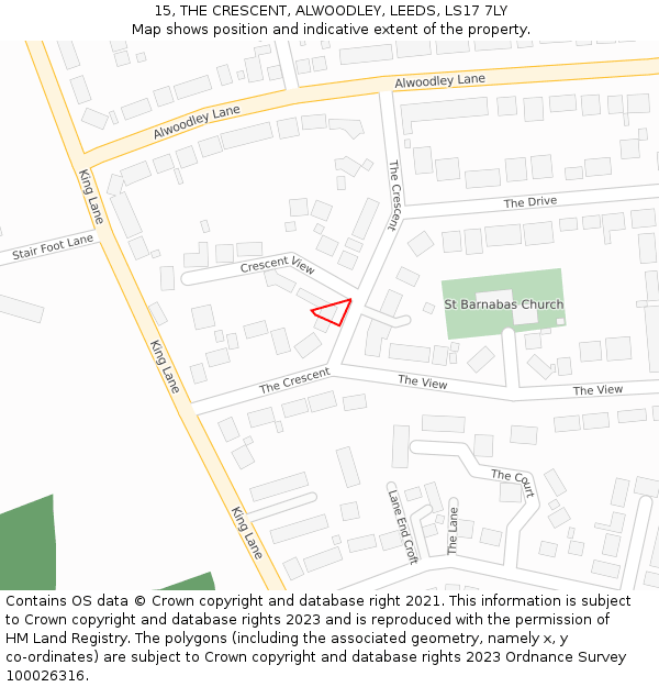 15, THE CRESCENT, ALWOODLEY, LEEDS, LS17 7LY: Location map and indicative extent of plot