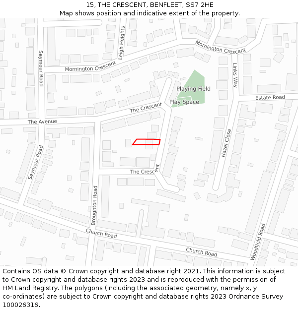 15, THE CRESCENT, BENFLEET, SS7 2HE: Location map and indicative extent of plot