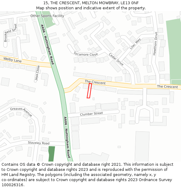 15, THE CRESCENT, MELTON MOWBRAY, LE13 0NF: Location map and indicative extent of plot