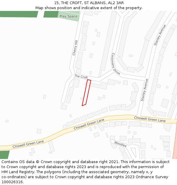 15, THE CROFT, ST ALBANS, AL2 3AR: Location map and indicative extent of plot