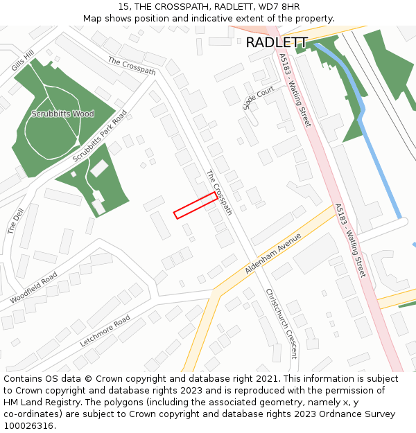 15, THE CROSSPATH, RADLETT, WD7 8HR: Location map and indicative extent of plot