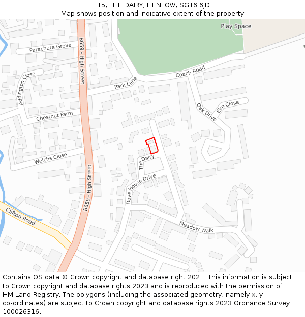 15, THE DAIRY, HENLOW, SG16 6JD: Location map and indicative extent of plot