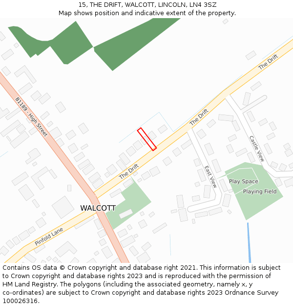 15, THE DRIFT, WALCOTT, LINCOLN, LN4 3SZ: Location map and indicative extent of plot