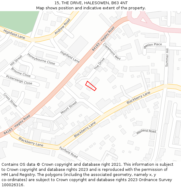 15, THE DRIVE, HALESOWEN, B63 4NT: Location map and indicative extent of plot