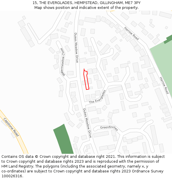 15, THE EVERGLADES, HEMPSTEAD, GILLINGHAM, ME7 3PY: Location map and indicative extent of plot