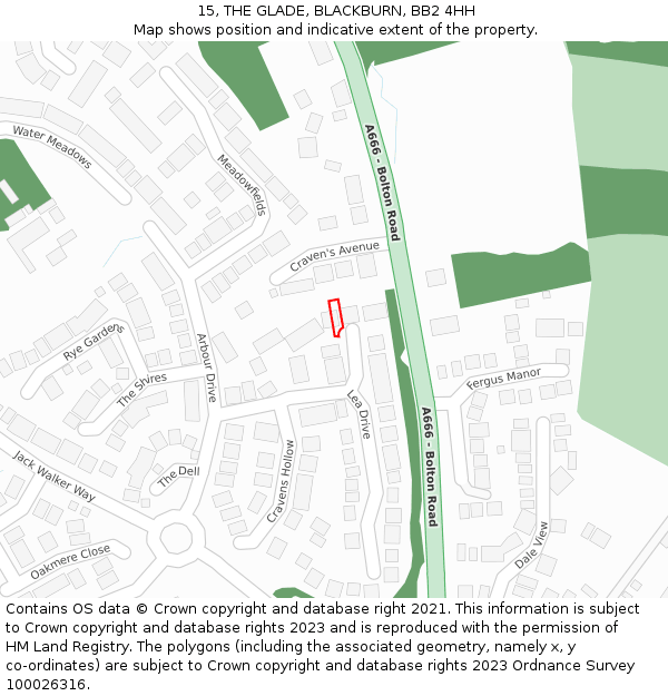 15, THE GLADE, BLACKBURN, BB2 4HH: Location map and indicative extent of plot