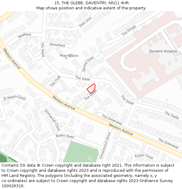 15, THE GLEBE, DAVENTRY, NN11 4HR: Location map and indicative extent of plot