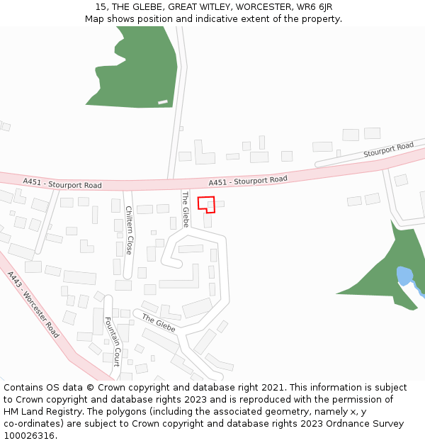 15, THE GLEBE, GREAT WITLEY, WORCESTER, WR6 6JR: Location map and indicative extent of plot