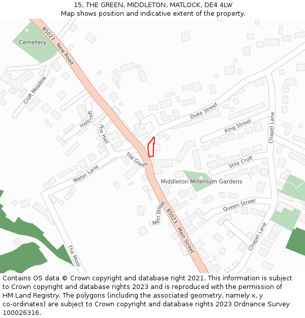 15, THE GREEN, MIDDLETON, MATLOCK, DE4 4LW: Location map and indicative extent of plot