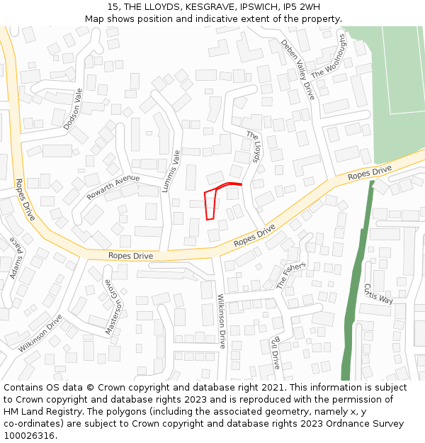 15, THE LLOYDS, KESGRAVE, IPSWICH, IP5 2WH: Location map and indicative extent of plot