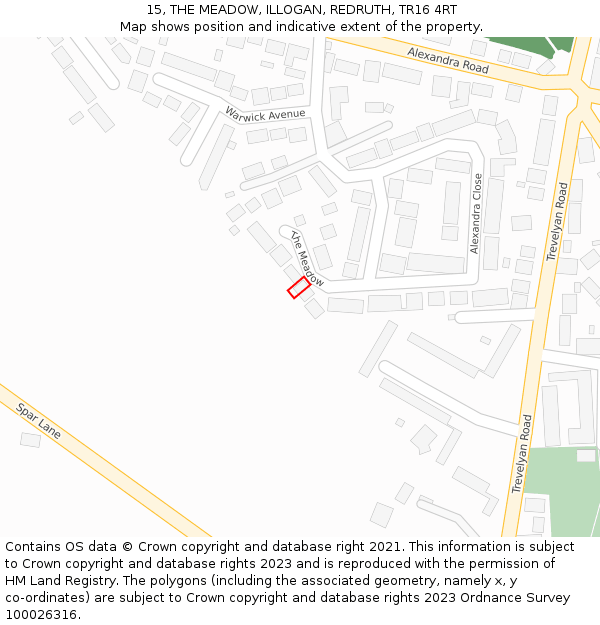 15, THE MEADOW, ILLOGAN, REDRUTH, TR16 4RT: Location map and indicative extent of plot