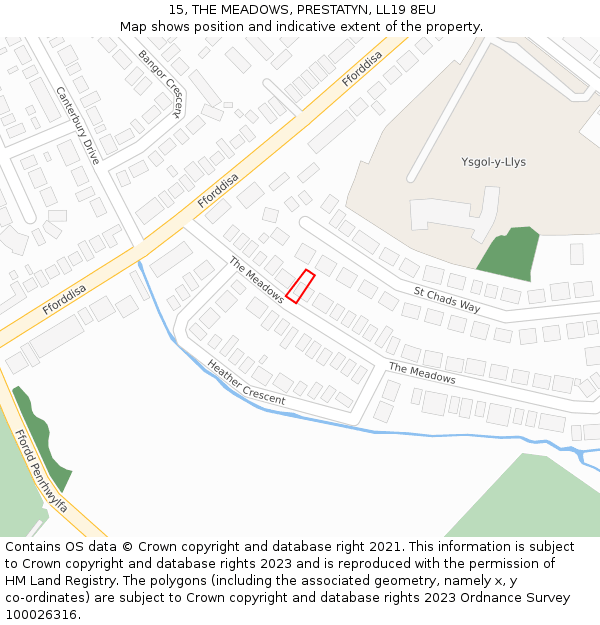 15, THE MEADOWS, PRESTATYN, LL19 8EU: Location map and indicative extent of plot