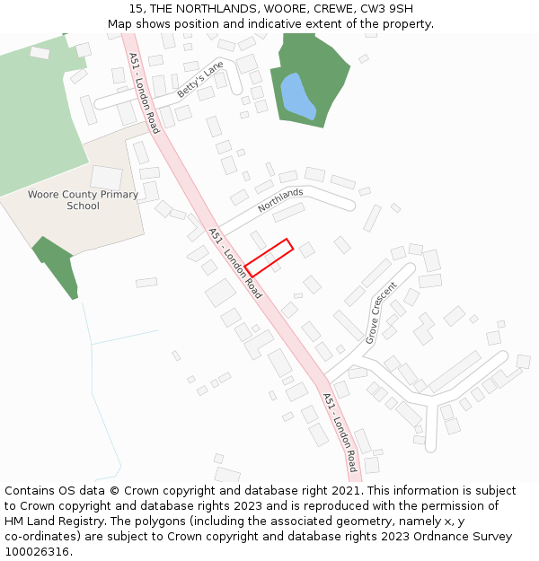 15, THE NORTHLANDS, WOORE, CREWE, CW3 9SH: Location map and indicative extent of plot