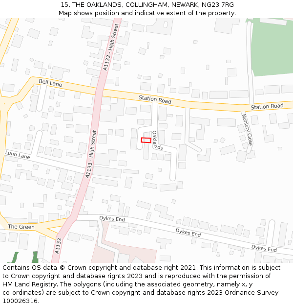 15, THE OAKLANDS, COLLINGHAM, NEWARK, NG23 7RG: Location map and indicative extent of plot