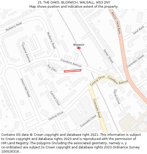 15, THE OAKS, BLOXWICH, WALSALL, WS3 2NY: Location map and indicative extent of plot