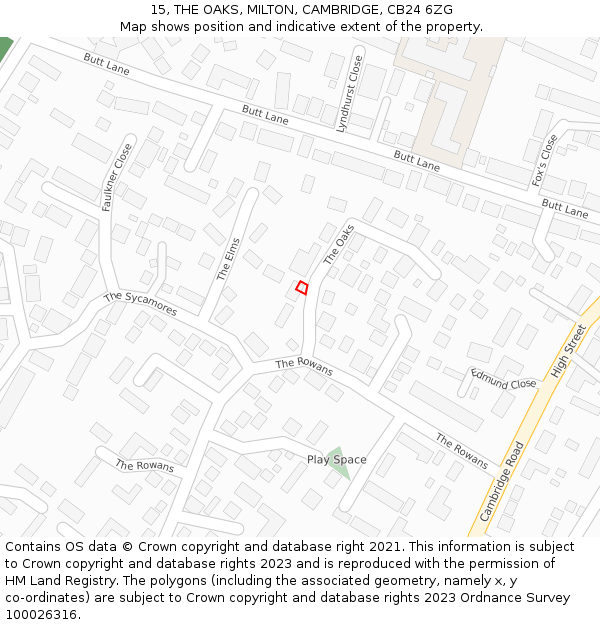 15, THE OAKS, MILTON, CAMBRIDGE, CB24 6ZG: Location map and indicative extent of plot