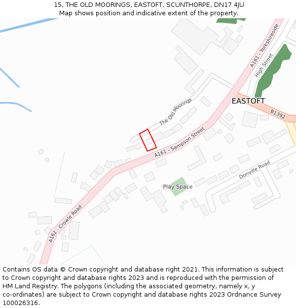 15, THE OLD MOORINGS, EASTOFT, SCUNTHORPE, DN17 4JU: Location map and indicative extent of plot