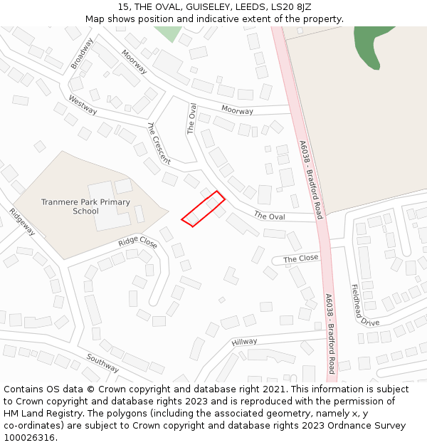 15, THE OVAL, GUISELEY, LEEDS, LS20 8JZ: Location map and indicative extent of plot