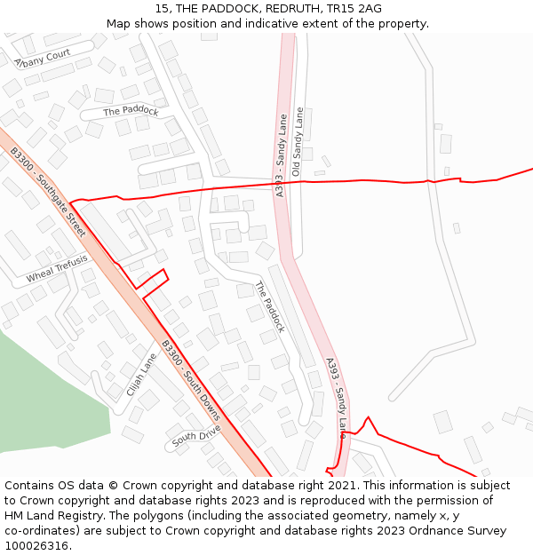 15, THE PADDOCK, REDRUTH, TR15 2AG: Location map and indicative extent of plot