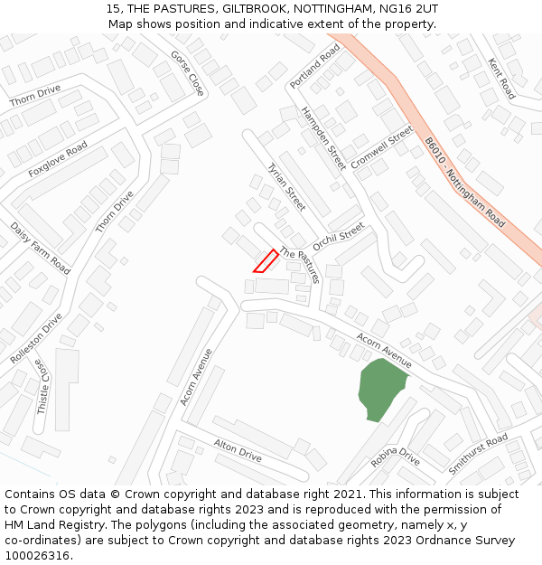 15, THE PASTURES, GILTBROOK, NOTTINGHAM, NG16 2UT: Location map and indicative extent of plot