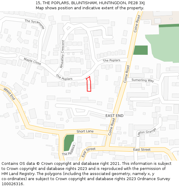 15, THE POPLARS, BLUNTISHAM, HUNTINGDON, PE28 3XJ: Location map and indicative extent of plot